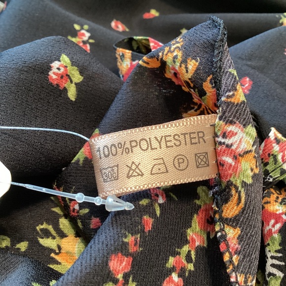 LOF Black Floral Border Draped Swim Coverup Robe Feminine Travel NWT - Picture 10 of 10